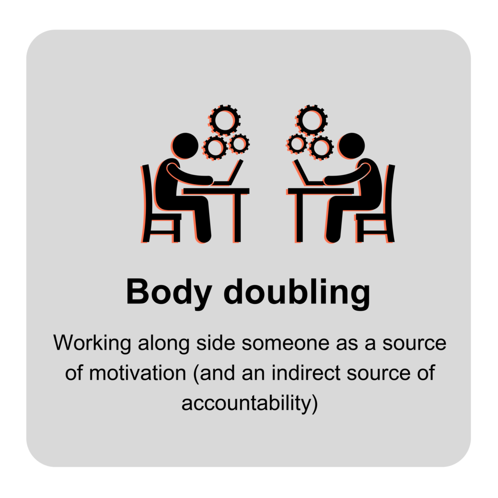 Body Doubling
Working along side someone as a source of motivation
