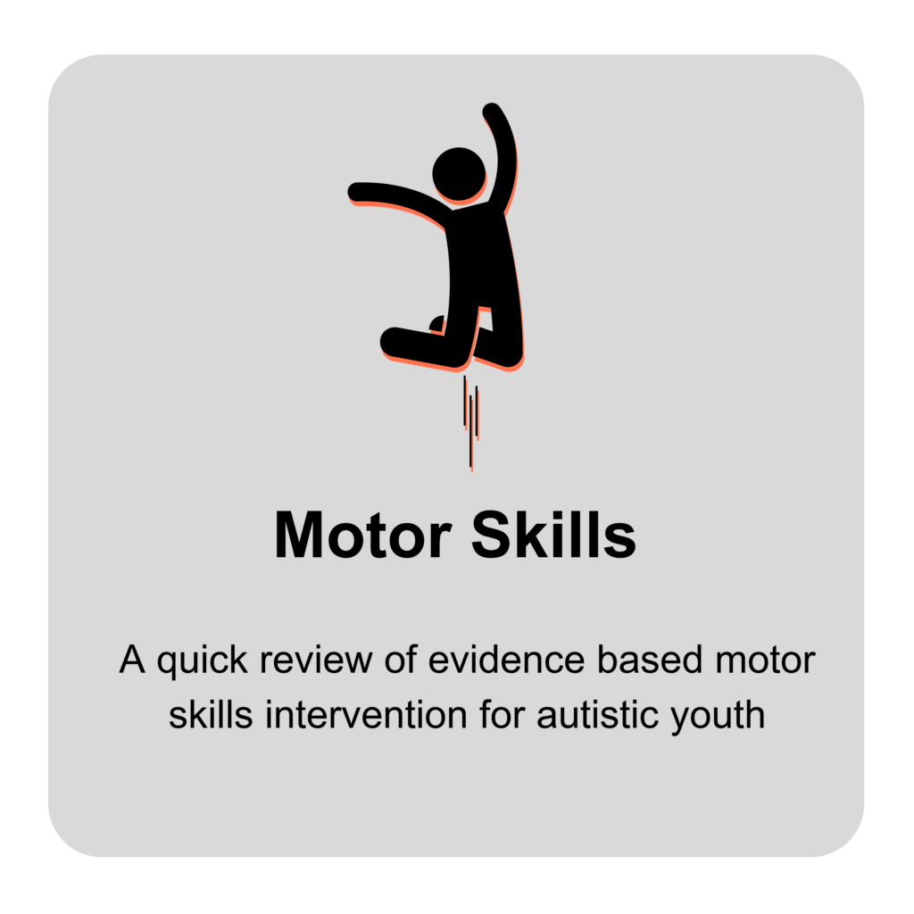 Motor Skills
A quick review of evidence based motor skills interventions for autistic youth